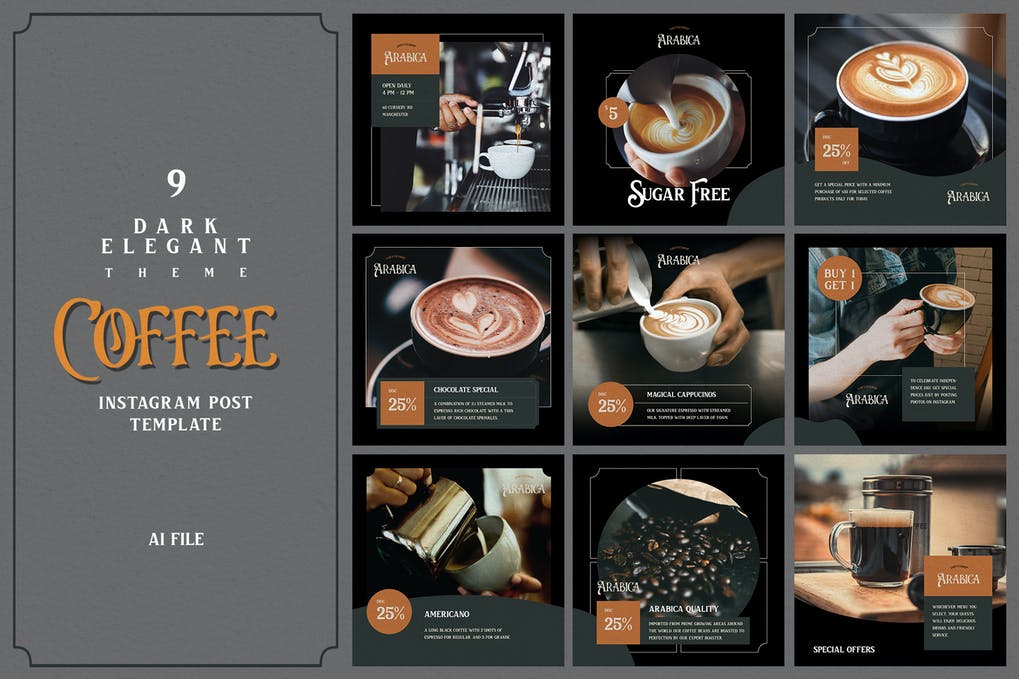 Free Dark Elegant Theme Coffee Instagram Post Download