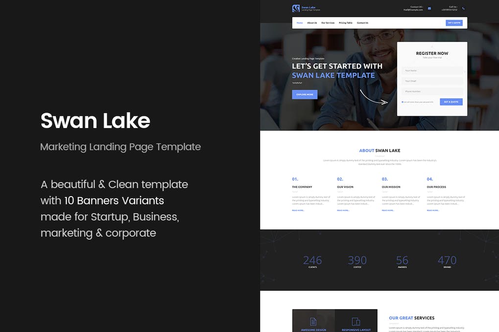 Free Swan Lake Marketing Landing Page Template Download