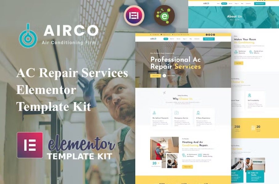 Free Airco AC Repair Services Elementor Template Kit Download