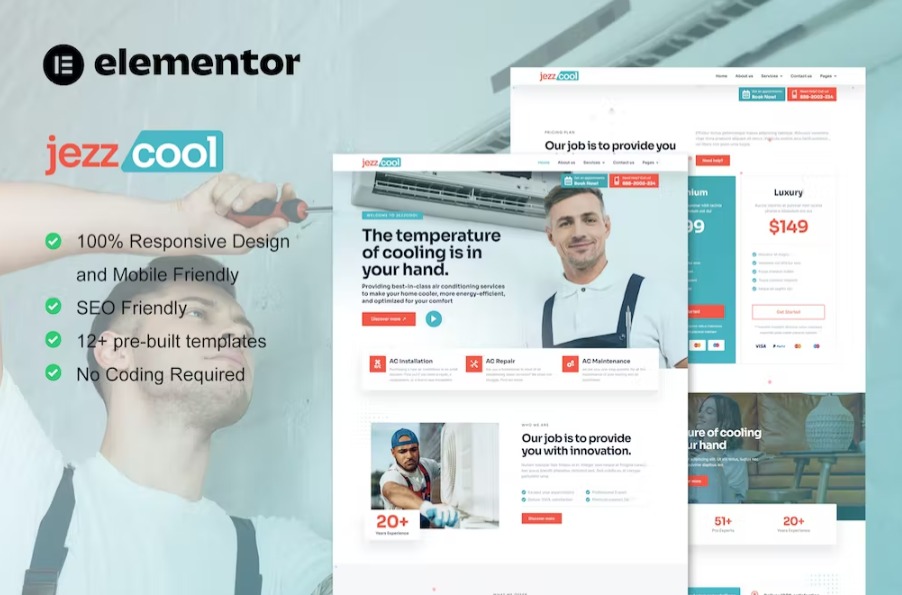 Free JezzCool AC Repair Services Elementor Pro Template Kit Download