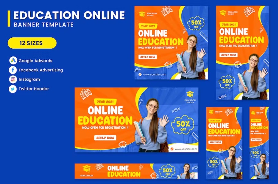 Free Online Education Banner Set Template Download