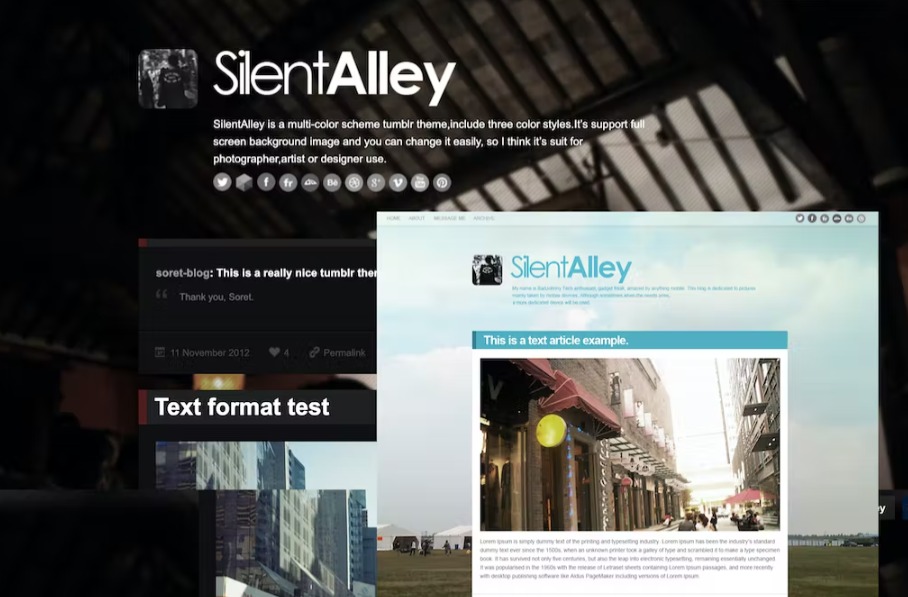 Free Silent Alley Responsive Multi Color Tumblr Theme Download