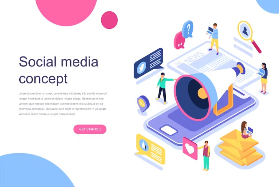 Free Social Media Isometric Landing Page Template Download
