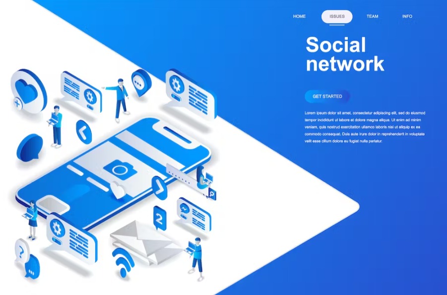 Free Social Network Isometric Landing Page Template Download