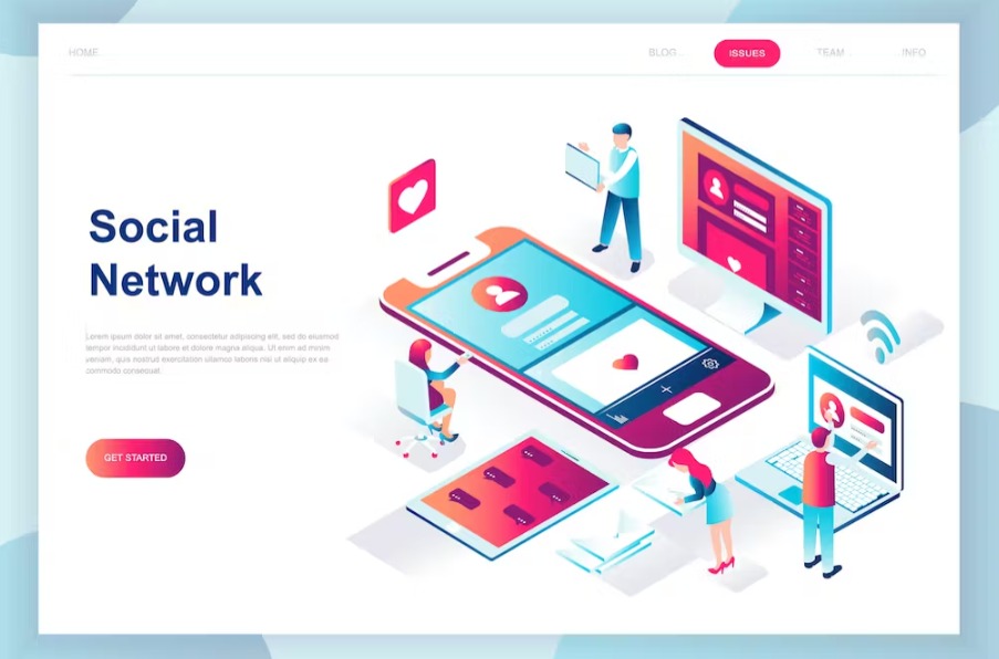 Free Social Network Isometric Landing Page Template Download