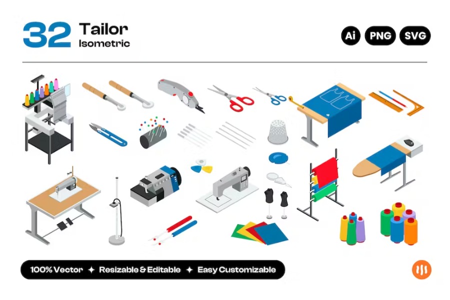 Free Tailor Equipment Isometric Landing Page Template Download