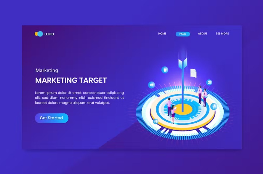 Free Target Market Goals Isometric Landing Page Template Download