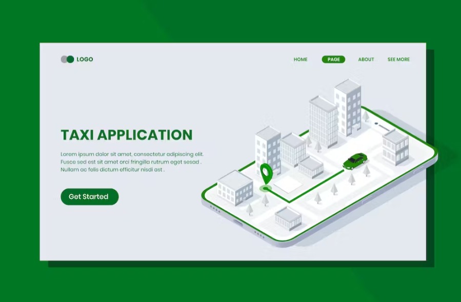 Free Taxi Application Isometric Landing Page Template Download