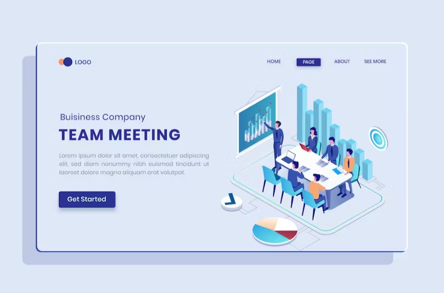 Free Team Meeting Isometric Landing Page Template Download