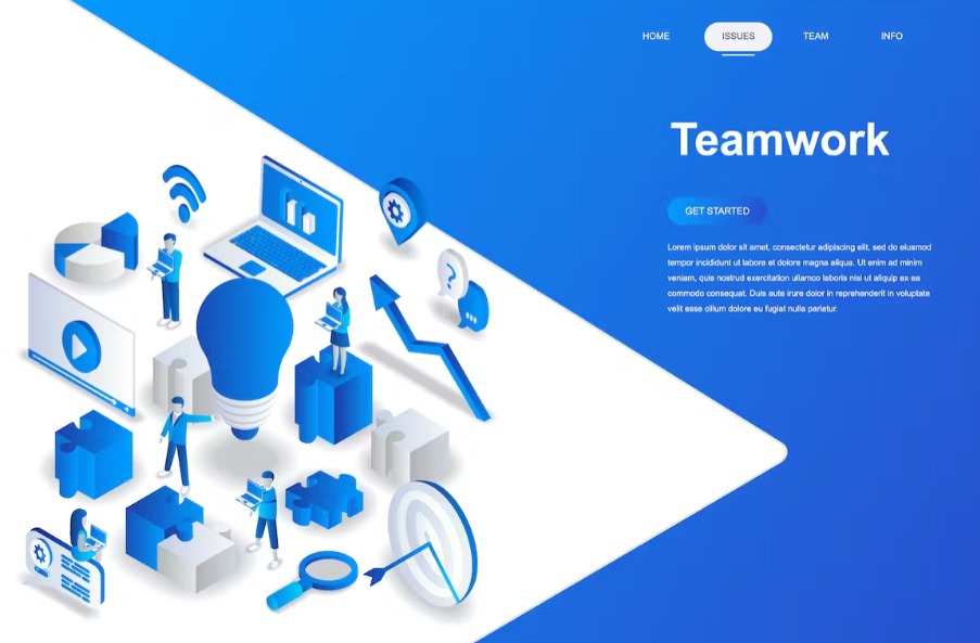 Free Teamwork Isometric Landing Page Template Download