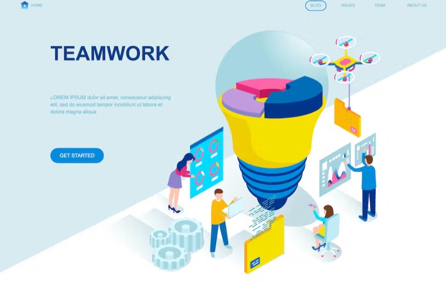 Free Teamwork Isometric Landing Page Template Download