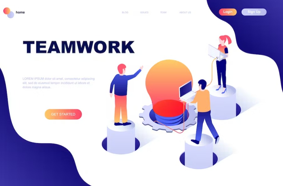 Free Teamwork Isometric Landing Page Template Download
