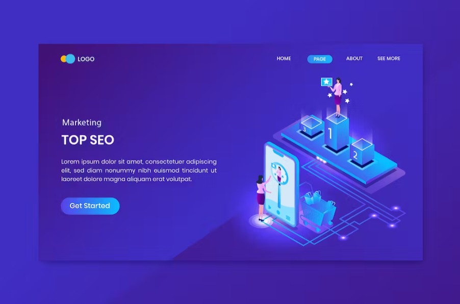 Free Top Seo Marketing Isometric Landing Page Template Download