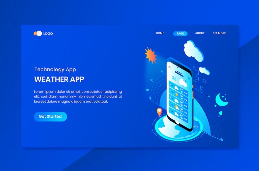 Free Weather App Isometric Landing Page Template Download